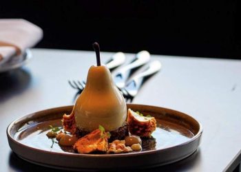 Poached pear at The Seacliff Restaurant in Ilfracombe