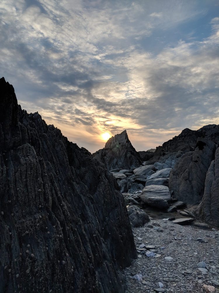 Secluded rocky beach in North Devon