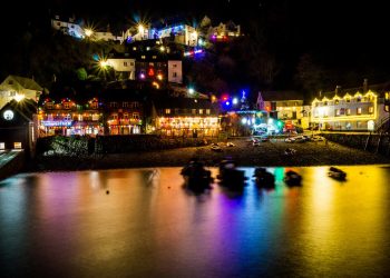 North Devon harbour town winter illuminations during Christmas and New Year