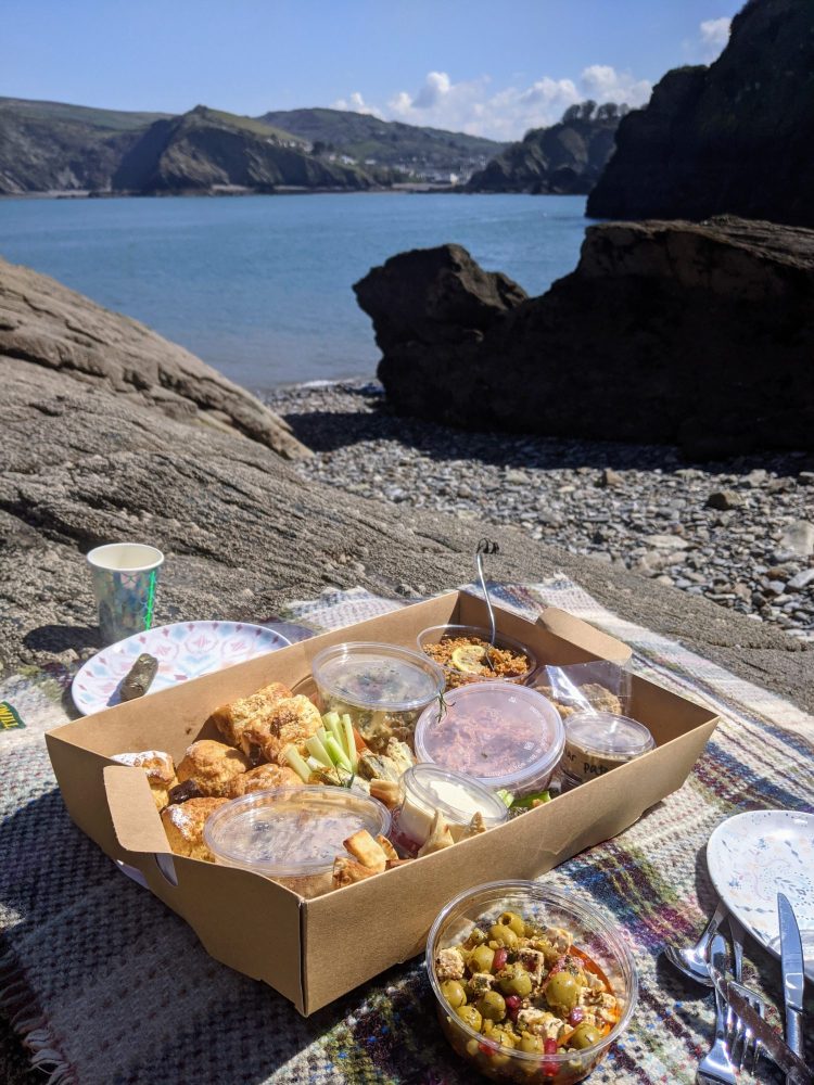 Romantic picnic on a Devon beach