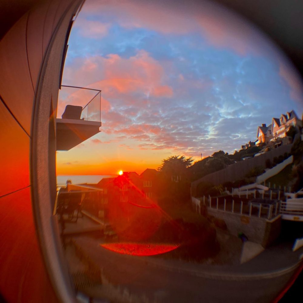 View over North Devon coastal town during an October beach holiday