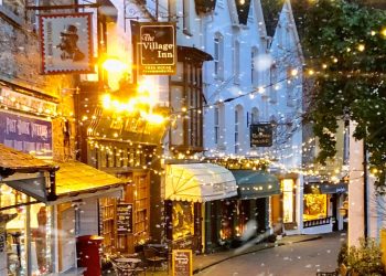 Christmas lights around a North Devon coastal town