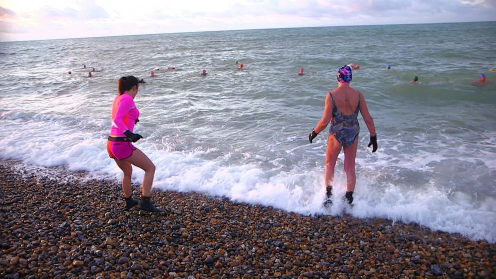 Cold water swimming with friends