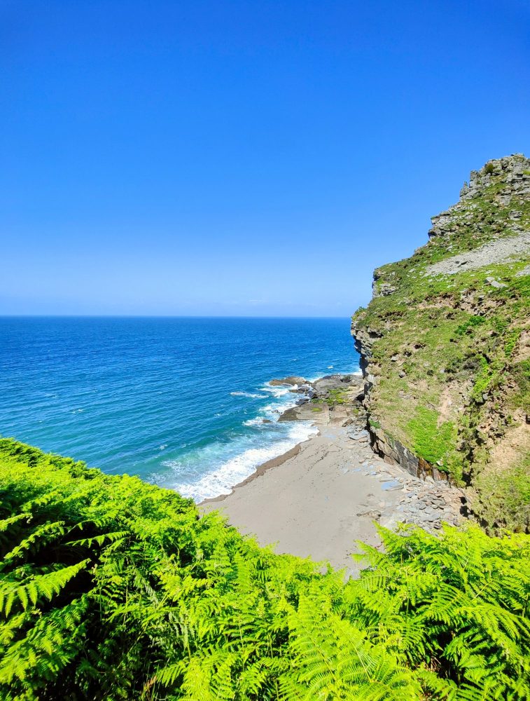 Looking down on a hidden beach in the Valley of the Rocks