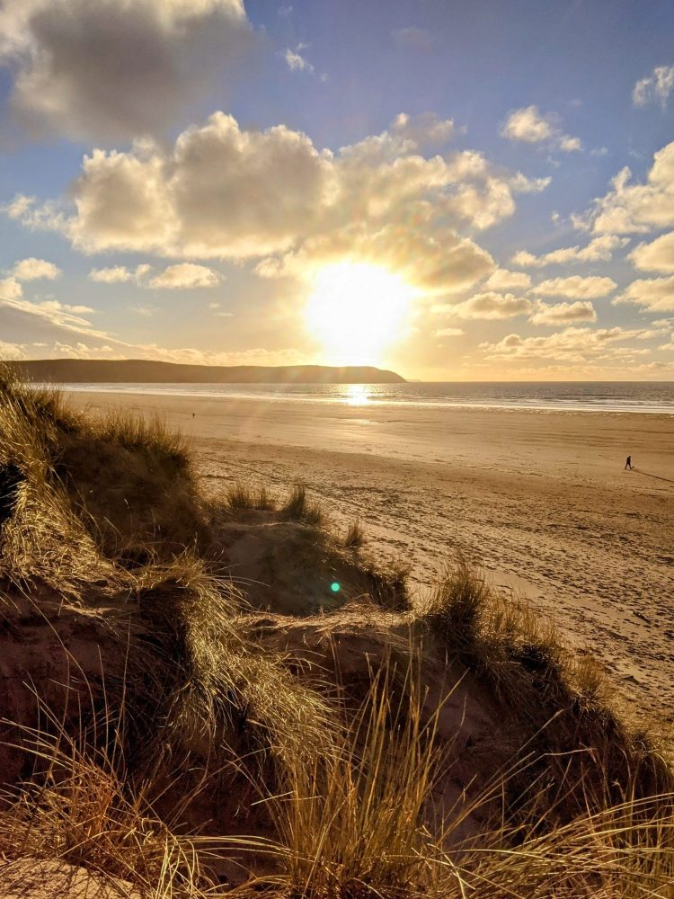 Autumn sunset on a sandy North Devon beach